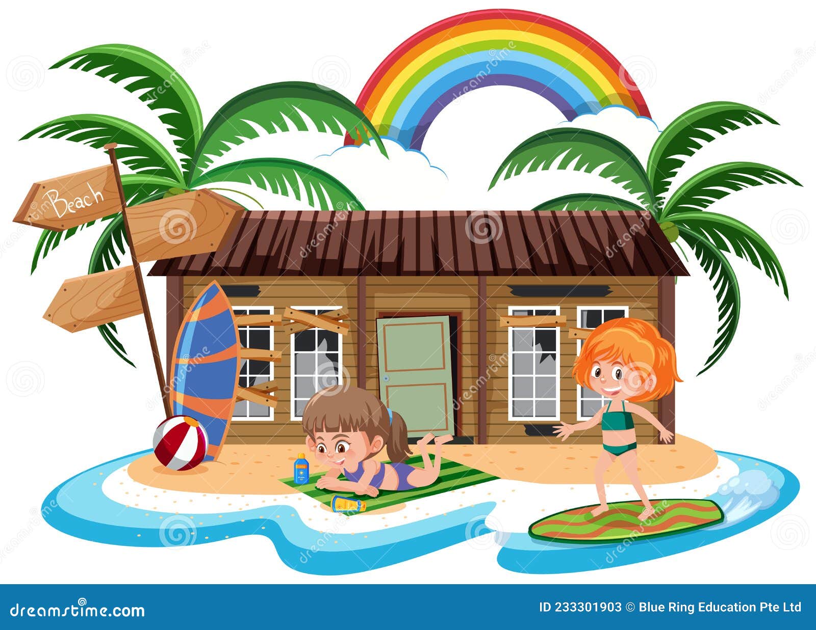Girl in Front of Old Beach House Stock Vector Illustration of cartoon