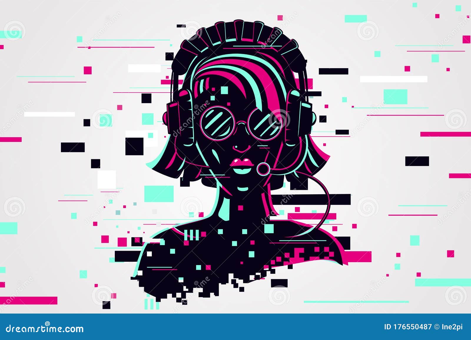 girl gamer portrait. video games background, glitch style. female online user.  .