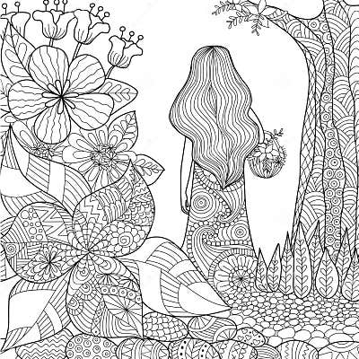 Girl in the garden stock vector. Illustration of children - 68299487