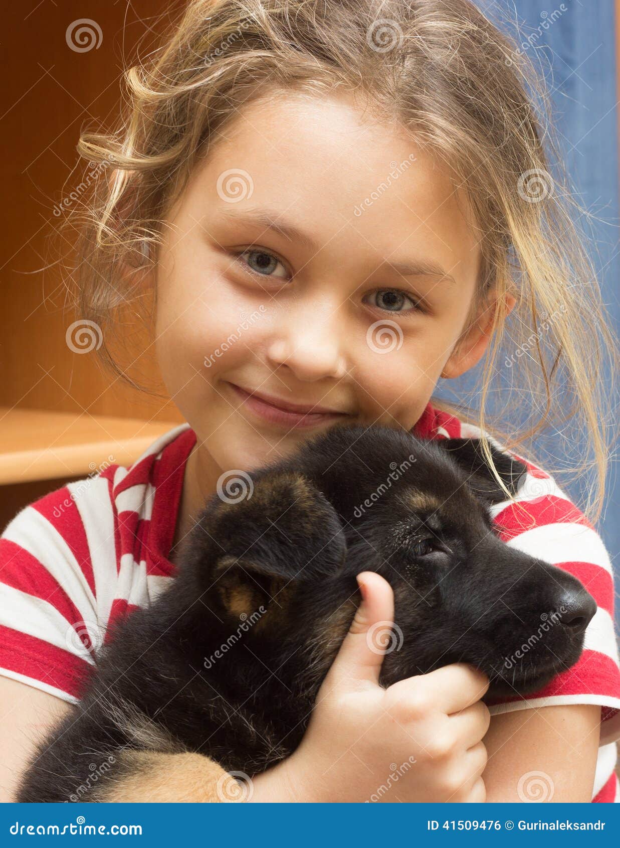 Girl with a German Shepherd Puppy Stock Photo - Image of child, german ...