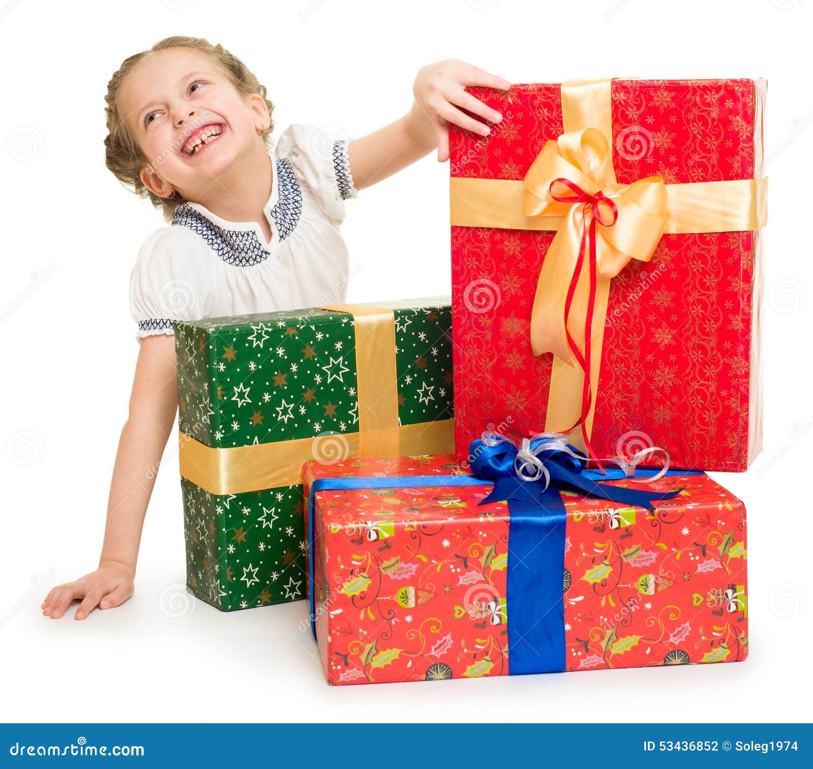 Girl with gift boxes stock photo. Image of sale, palm 53436852