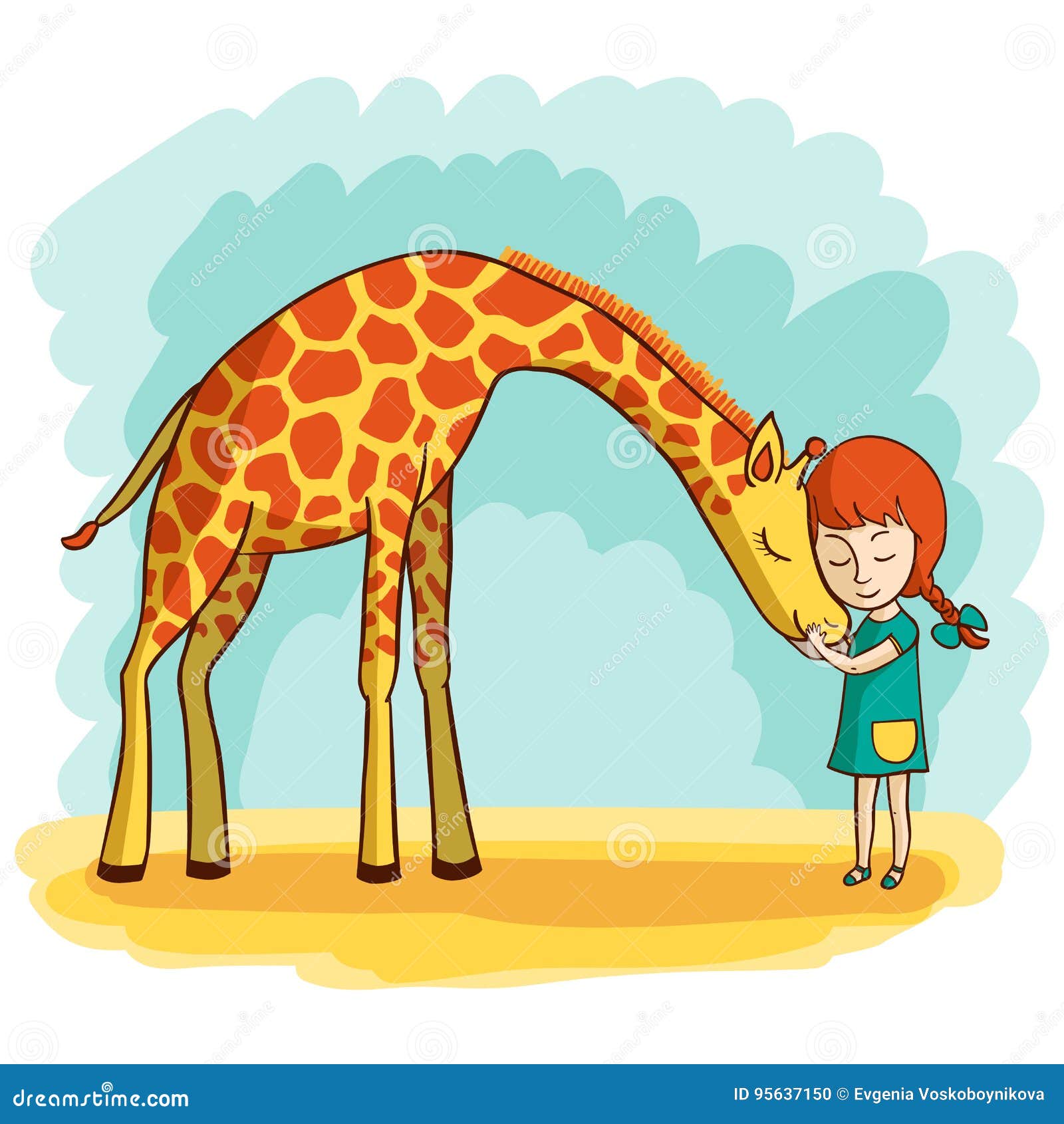 Girl and giraffe stock vector. Illustration of gentleness 95637150