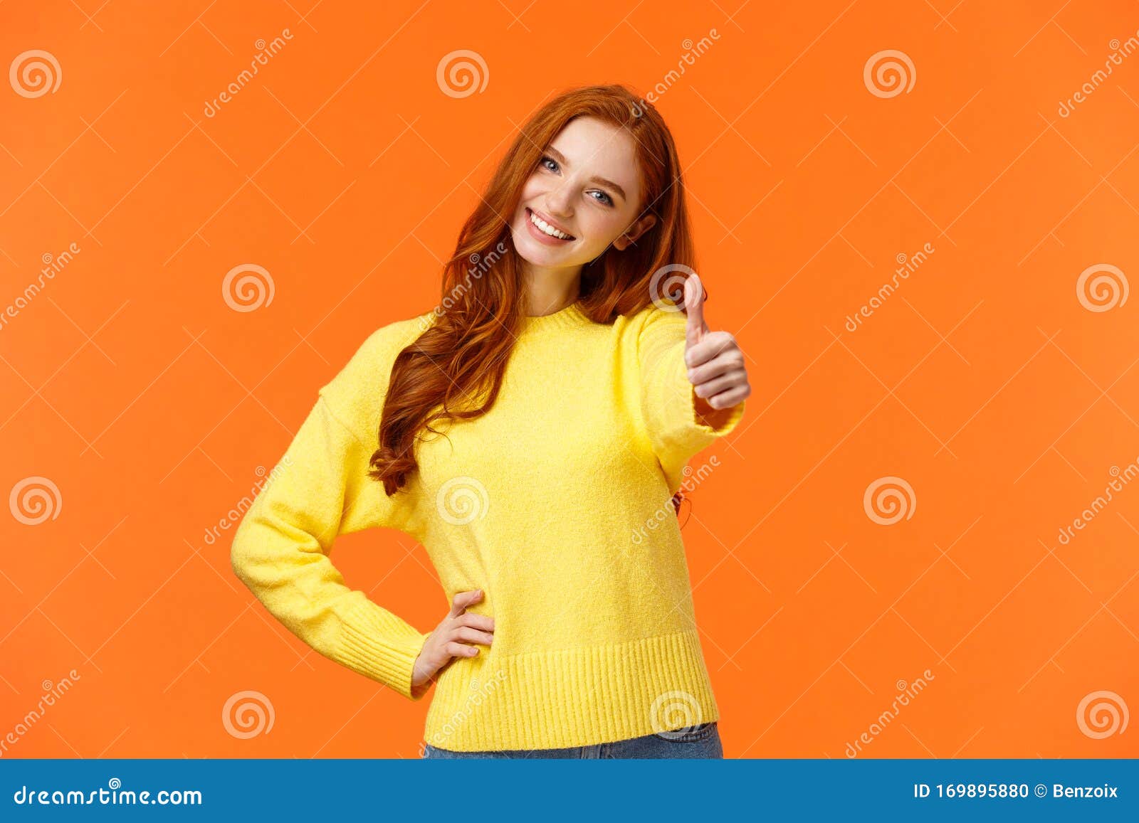 Girl Giving Permission, Say Yes. Cheerful Redhead Woman in Yellow ...