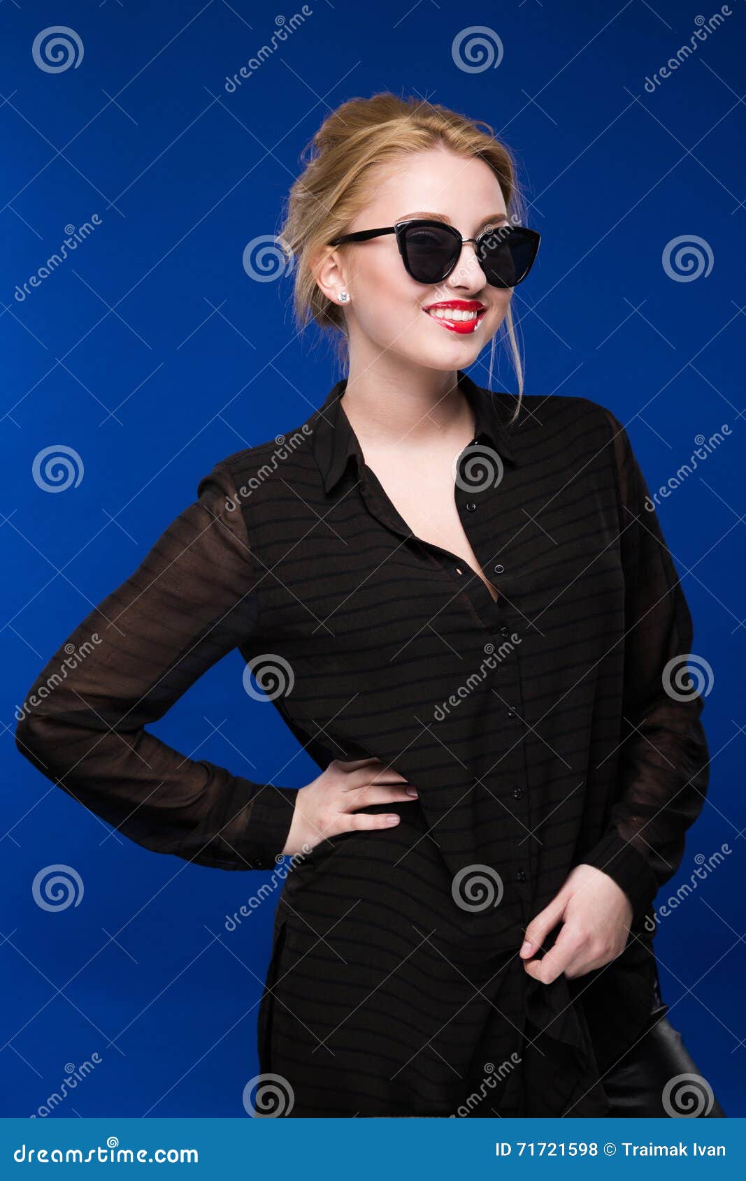 Girl with Glasses in a Black Shirt Stock Photo - Image of hipster ...