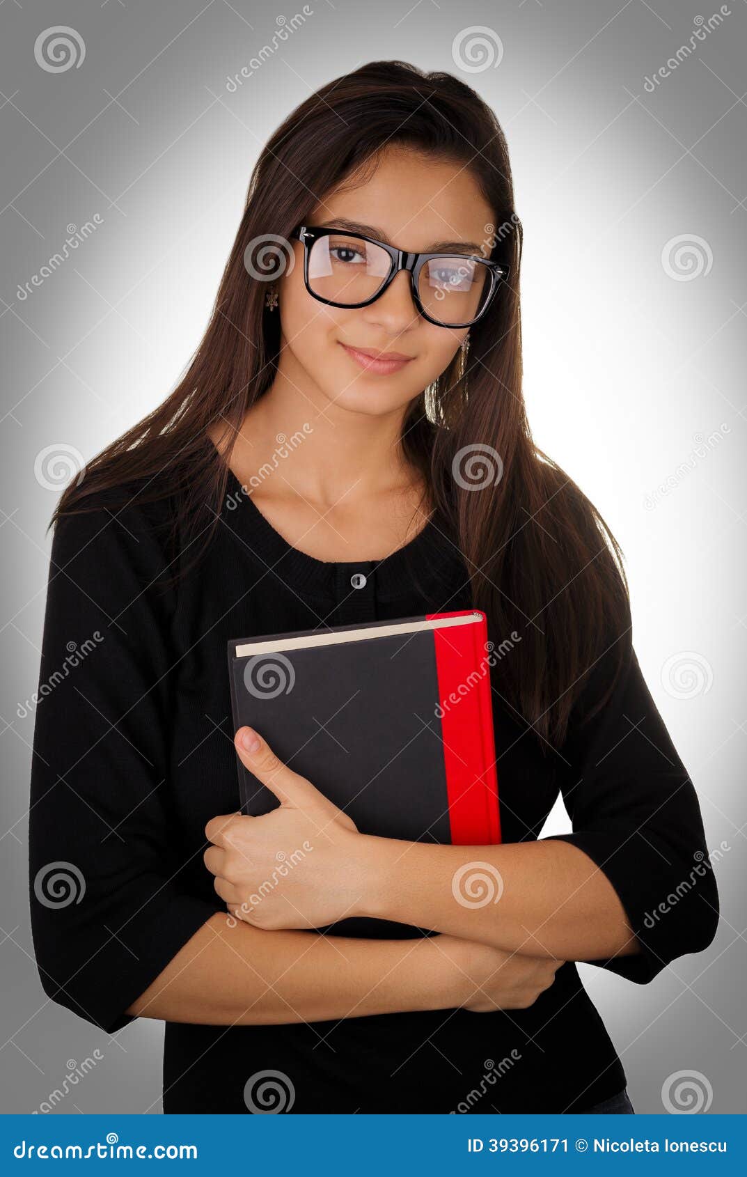 Girl With Glasses Holding A Book Stock Image Image Of Ethnic Frame 