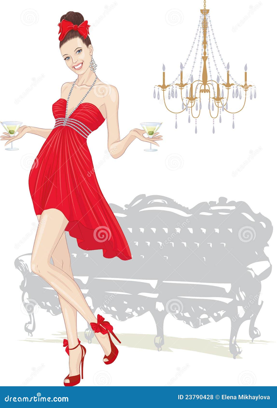 Girl with Glasses of Martini Stock Vector Illustration of girl, glass