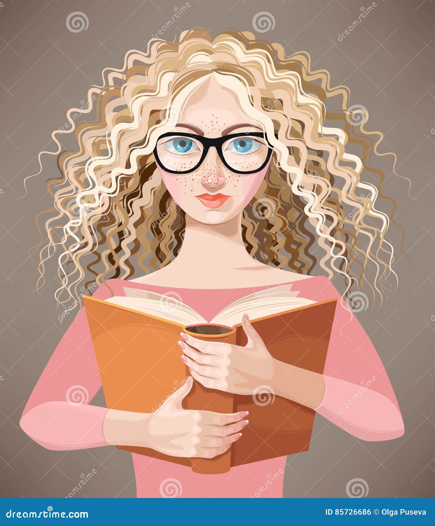 Girl with Glasses Reading a Book Stock Vector Illustration of glasses