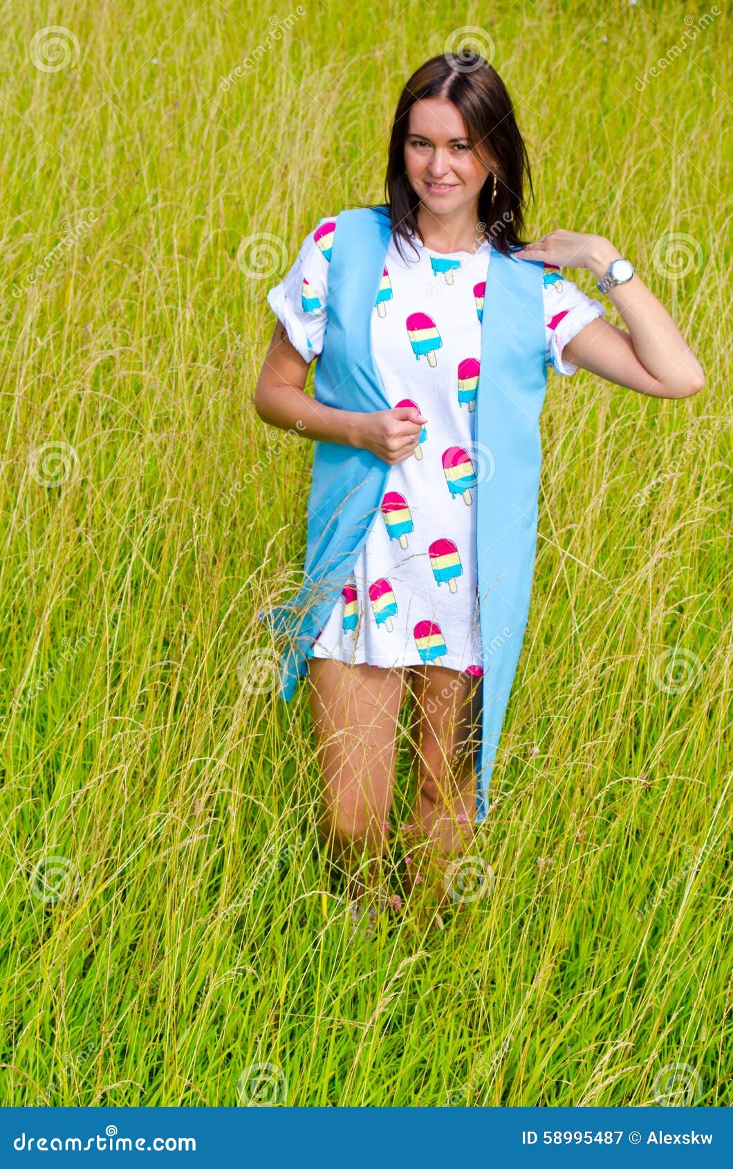 The Girl Goes On The Green Field Stock Image Image Of Female