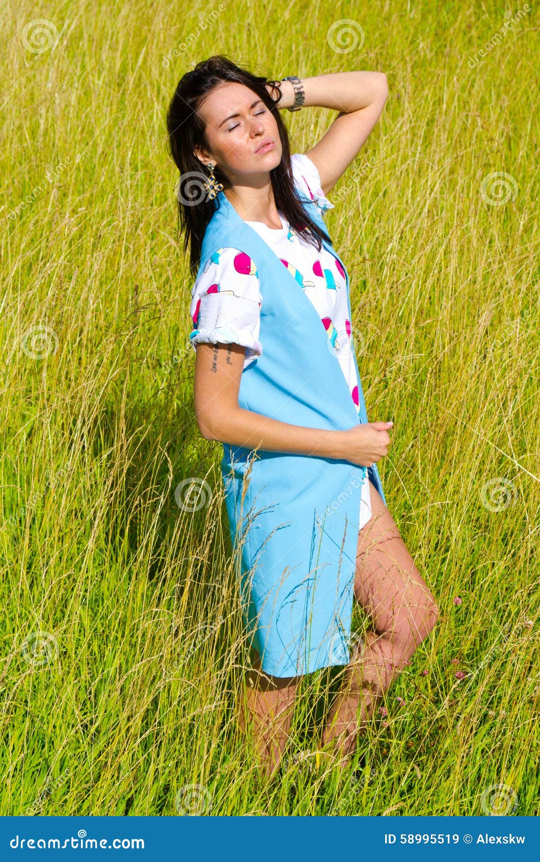The Girl Goes on the Green Field Stock Image - Image of freedom, field ...