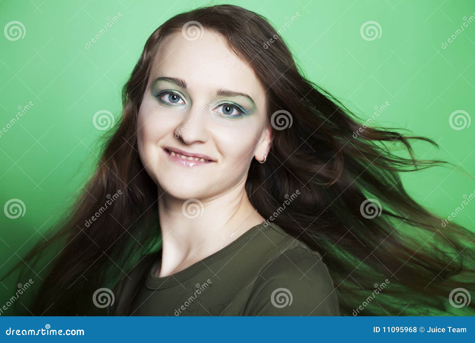 Girl on green background stock photo. Image of close 11095968
