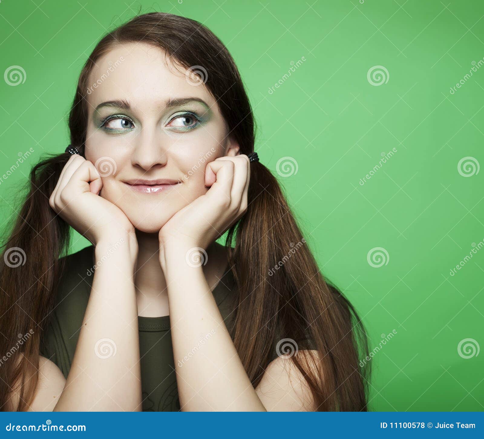 Girl on green background stock photo. Image of happy 11100578