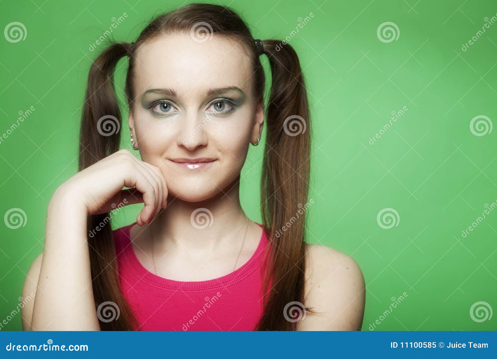 Girl on green background stock image. Image of hair, laugh 11100585