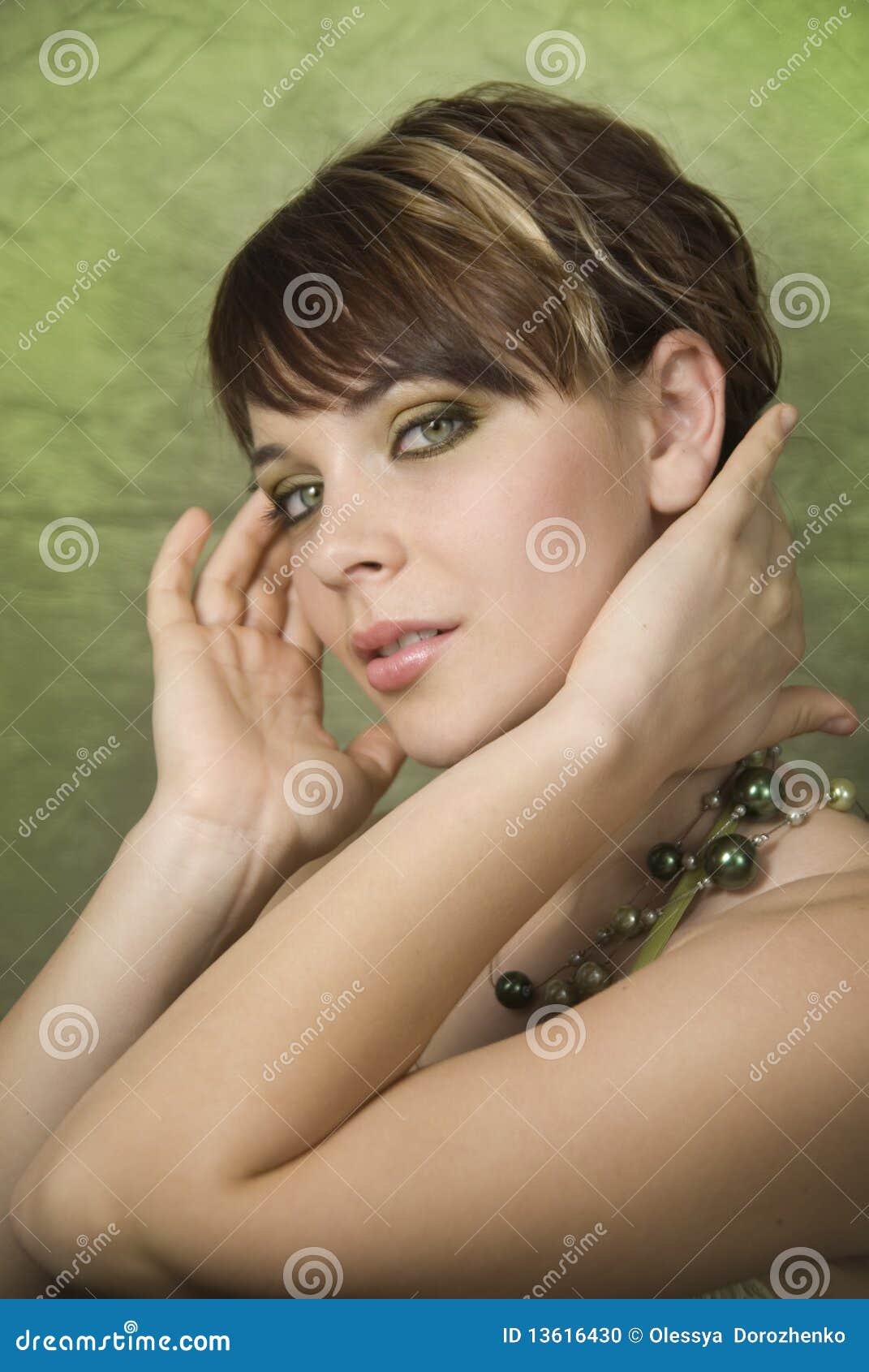 Girl on a green background stock photo. Image of girl 13616430