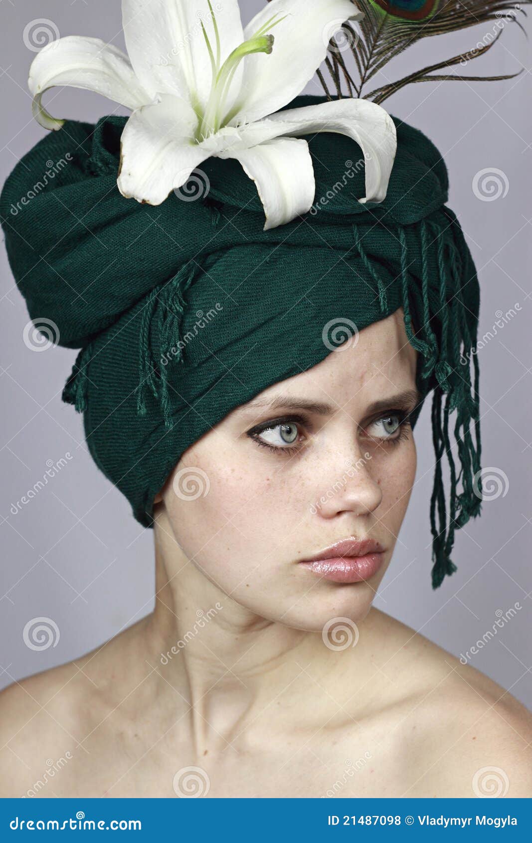 Girl in a green head scarf stock photo. Image of happy 21487098