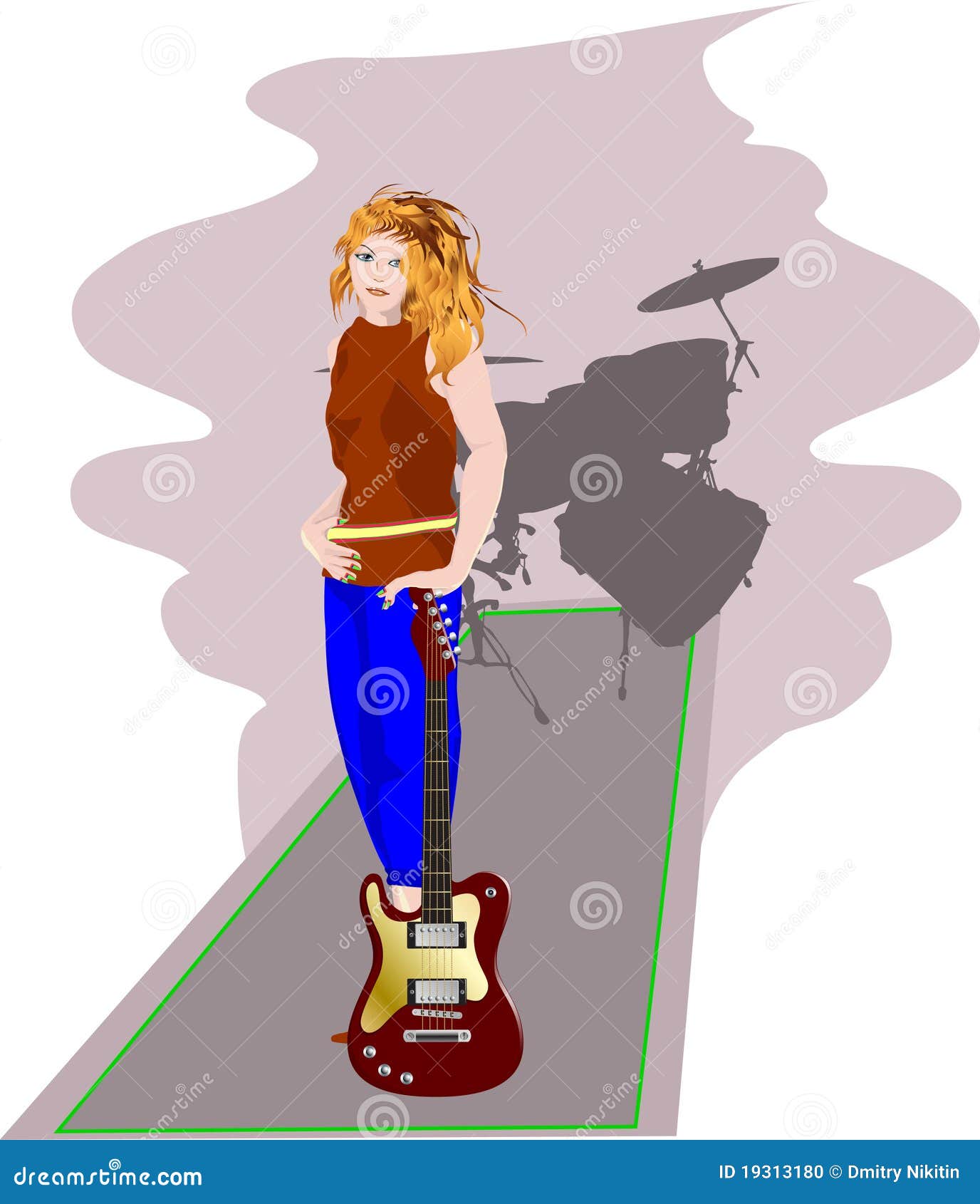 Girl with guitar stock vector. Illustration of guitar - 19313180