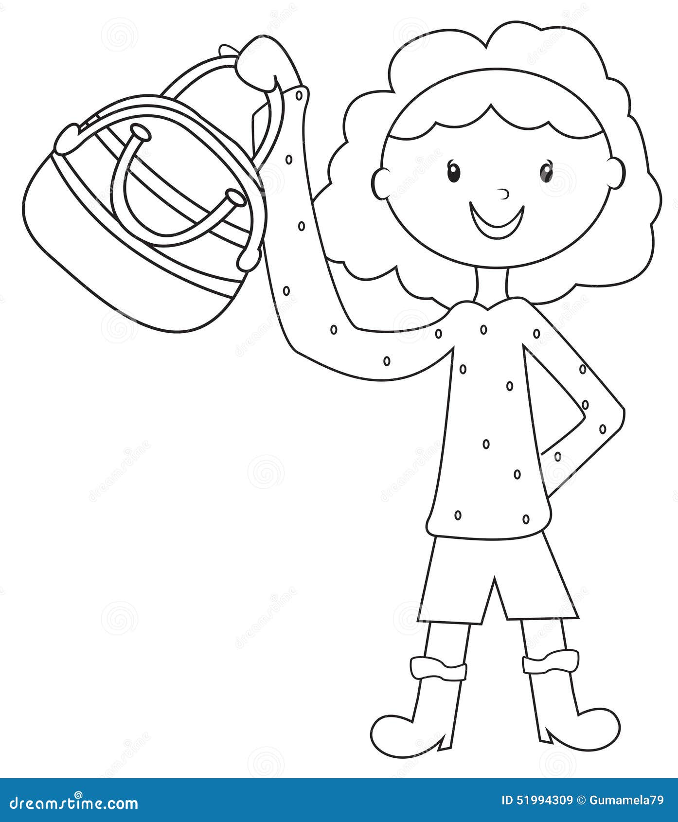 Girl with a Handbag Coloring Page Stock Illustration - Illustration of