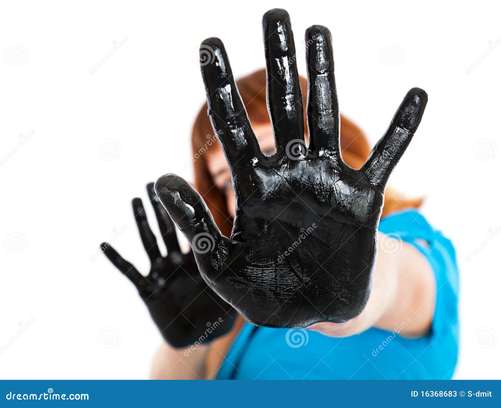 Girl with Hands in Black Paint Stock Image Image of play, shot 16368683