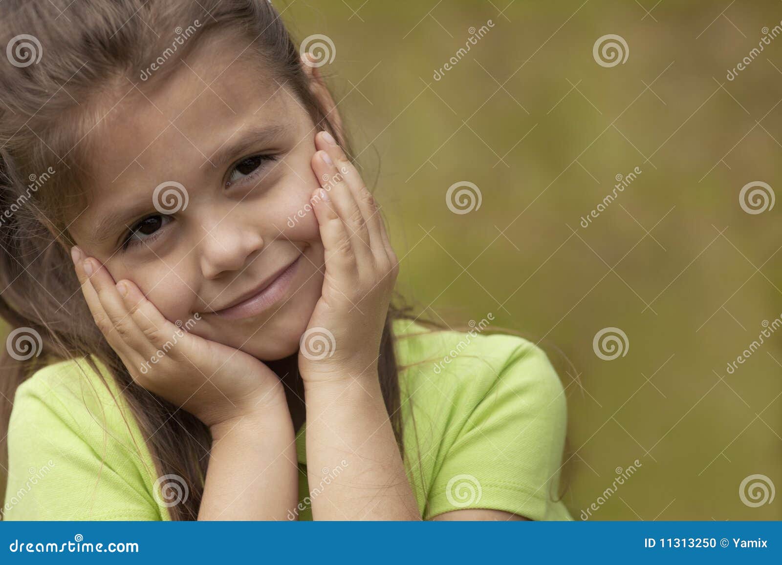 Girl with hands on Face stock photo. Image of brown, hands 11313250