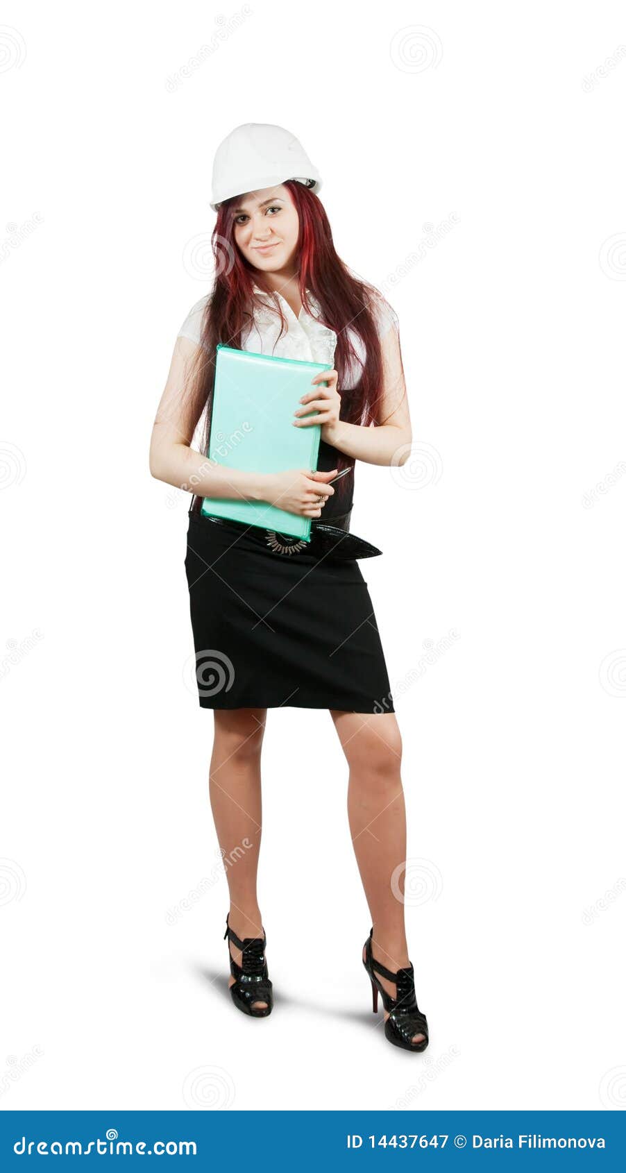 Girl in Hard Hat with Documents Stock Image Image of isolated