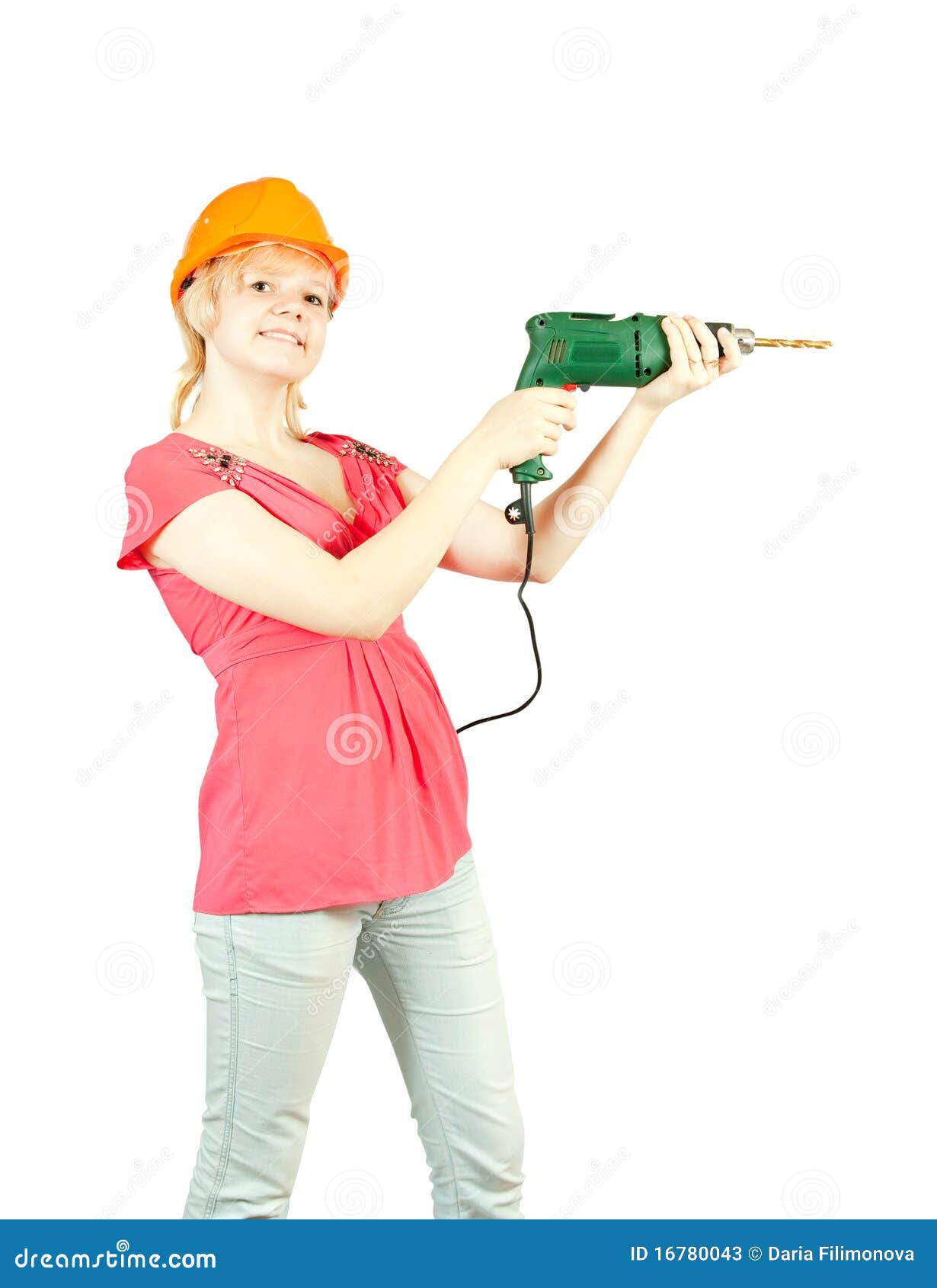 Girl in Hard Hat with Drill Stock Image Image of girl, builder 16780043