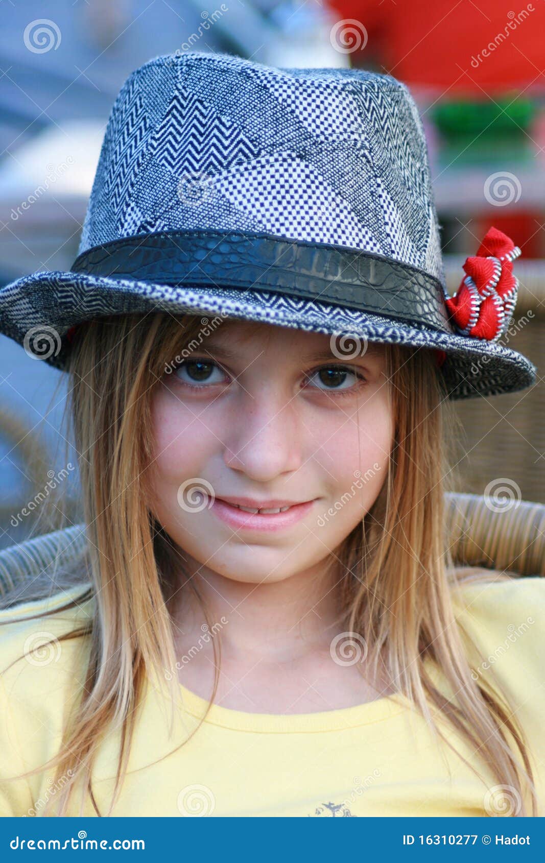 Girl with hat stock image. Image of blond, portrait, smile 16310277