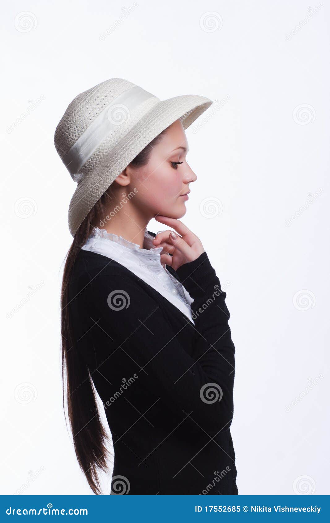 Girl in the hat stock image. Image of leaning, 17552685