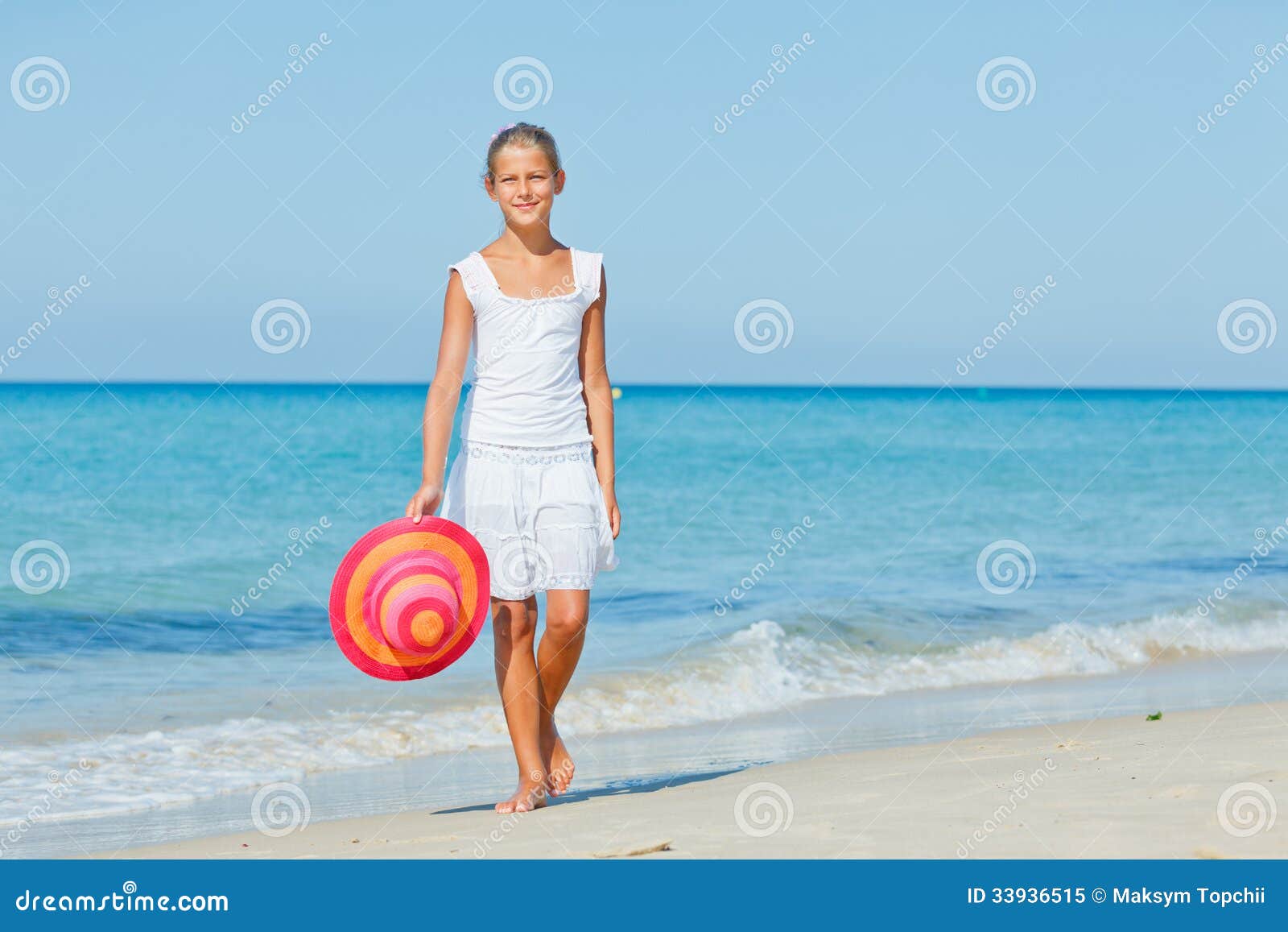 Girl with hat on the beach stock image. Image of seaside 33936515