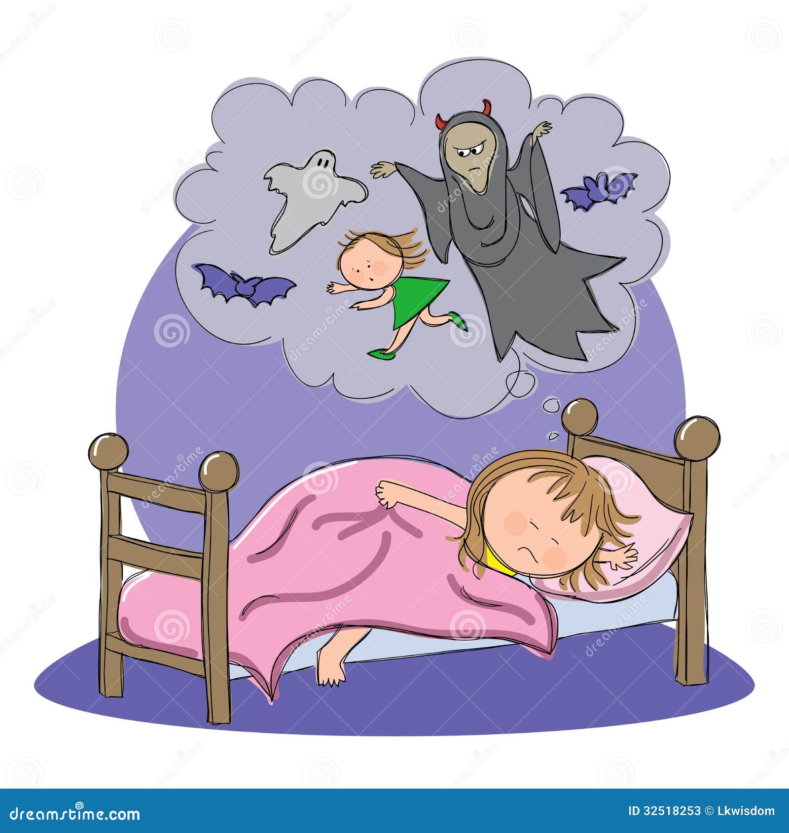 Girl Having Nightmare Whilst Sleeping Stock Vector Illustration Of