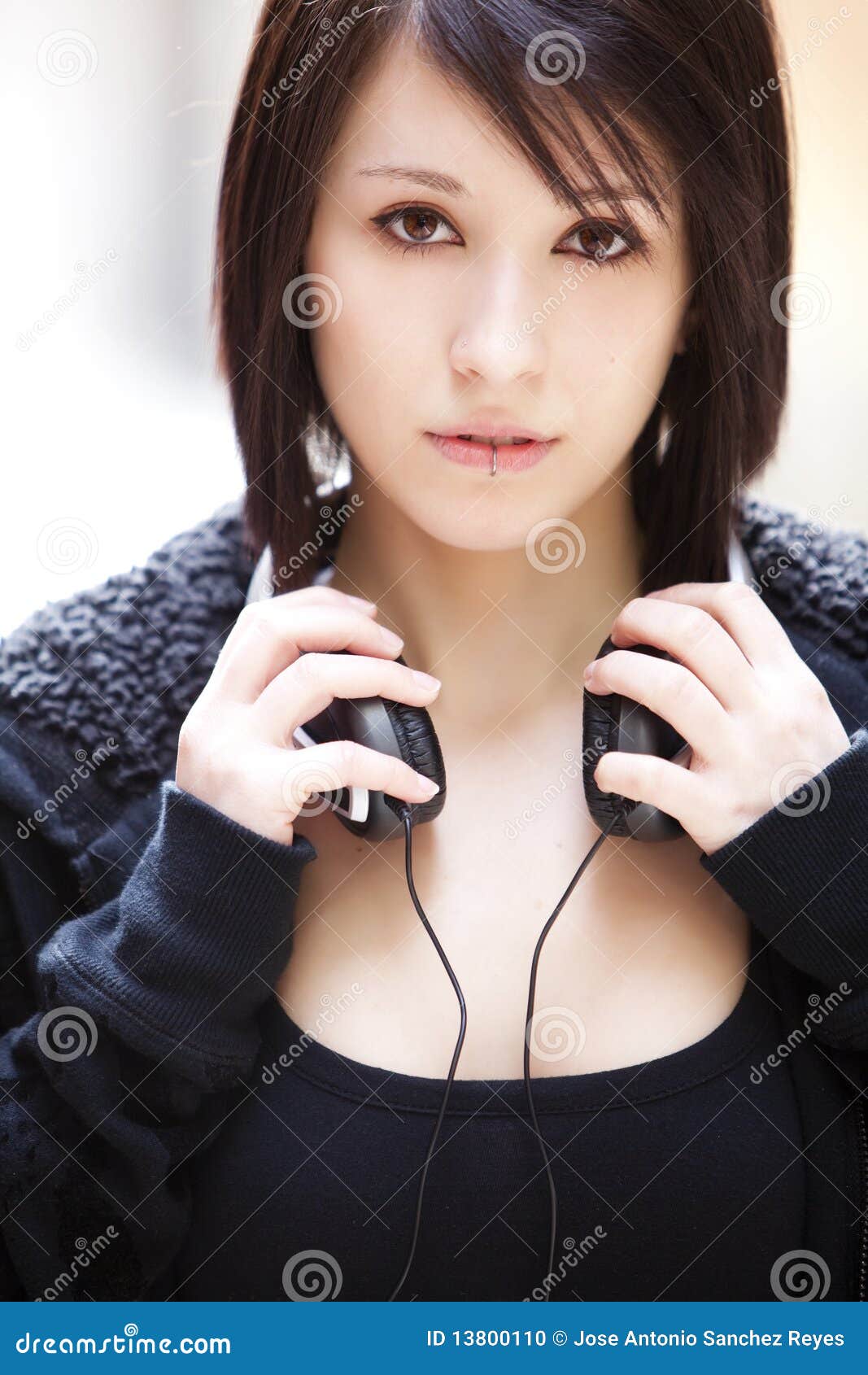 Girl with headphones stock photo. Image of music, mouth 13800110