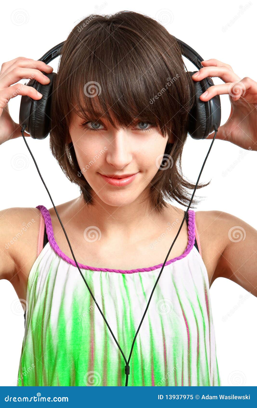 Girl with headphones stock image. Image of female, face 13937975