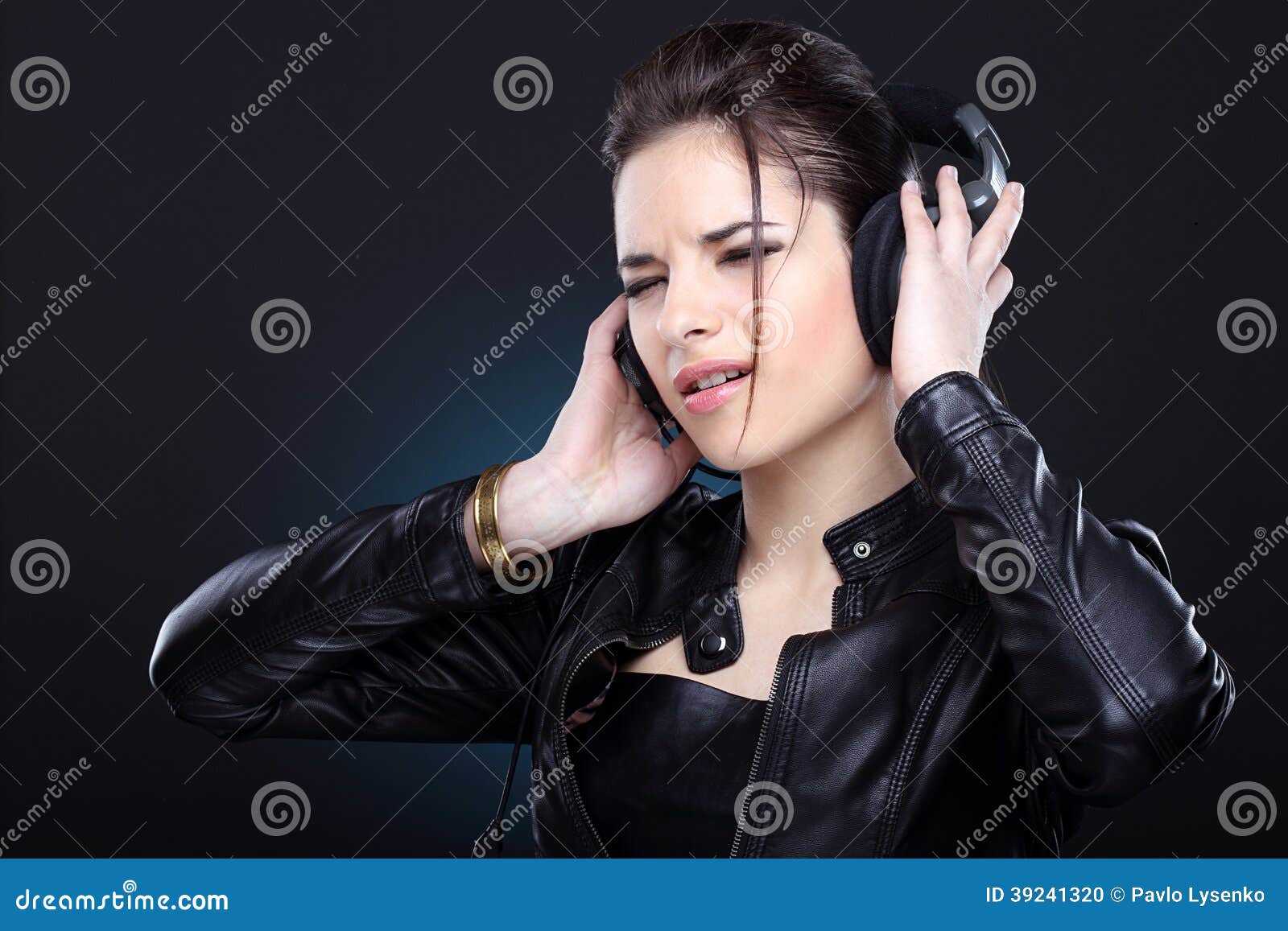 Girl with headphones. stock photo. Image of audio, listening 39241320