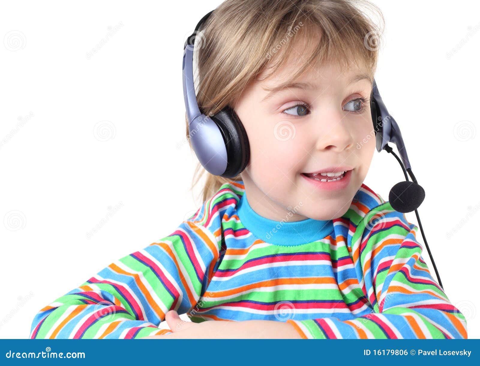 Girl with Headphones and Microphone Stock Photo Image of child, dress