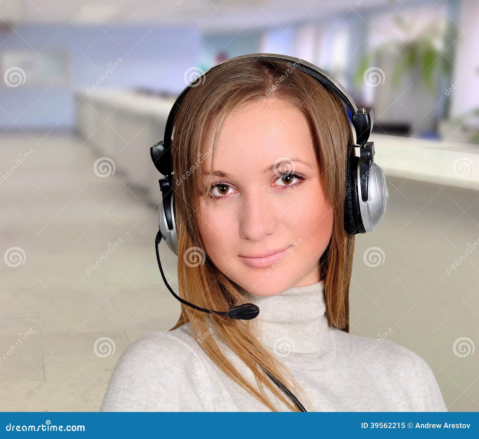 Girl with Headphones in Office Stock Image Image of operator, girl