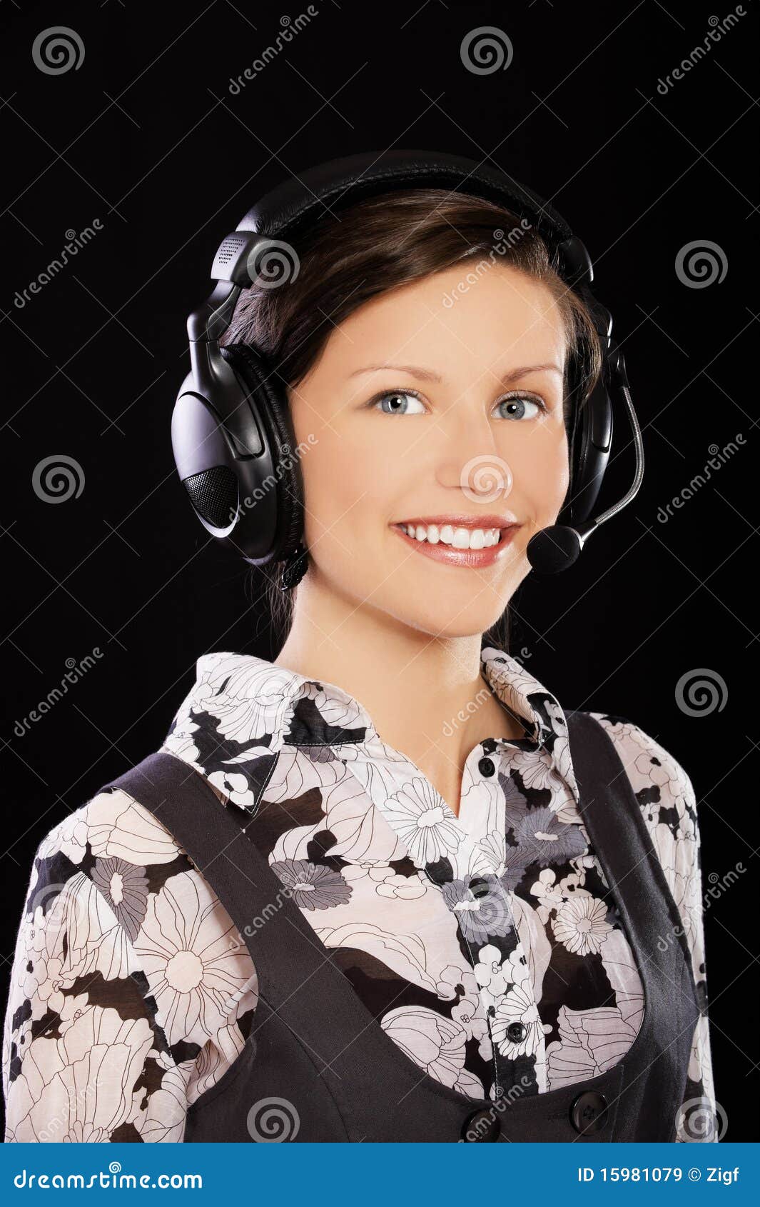 Girl in headset stock image. Image of emotion, help, friendly 15981079