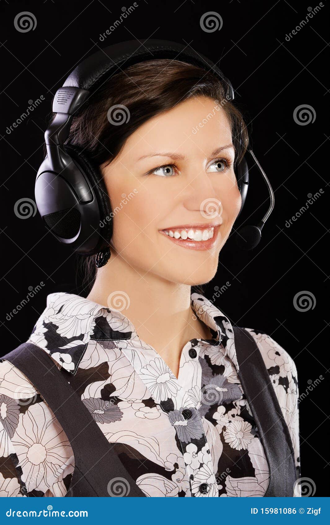 Girl in headset stock photo. Image of face, happy, attractive 15981086