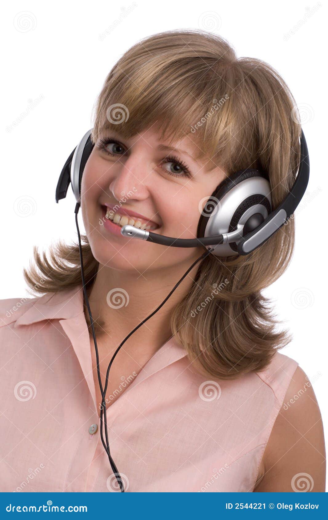 Girl with headset stock image. Image of center, hands 2544221