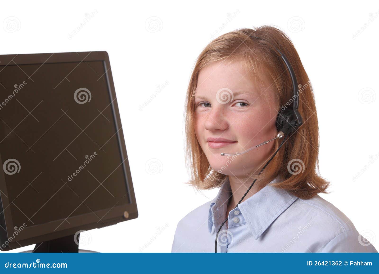 Girl with headset stock photo. Image of confident, female 26421362