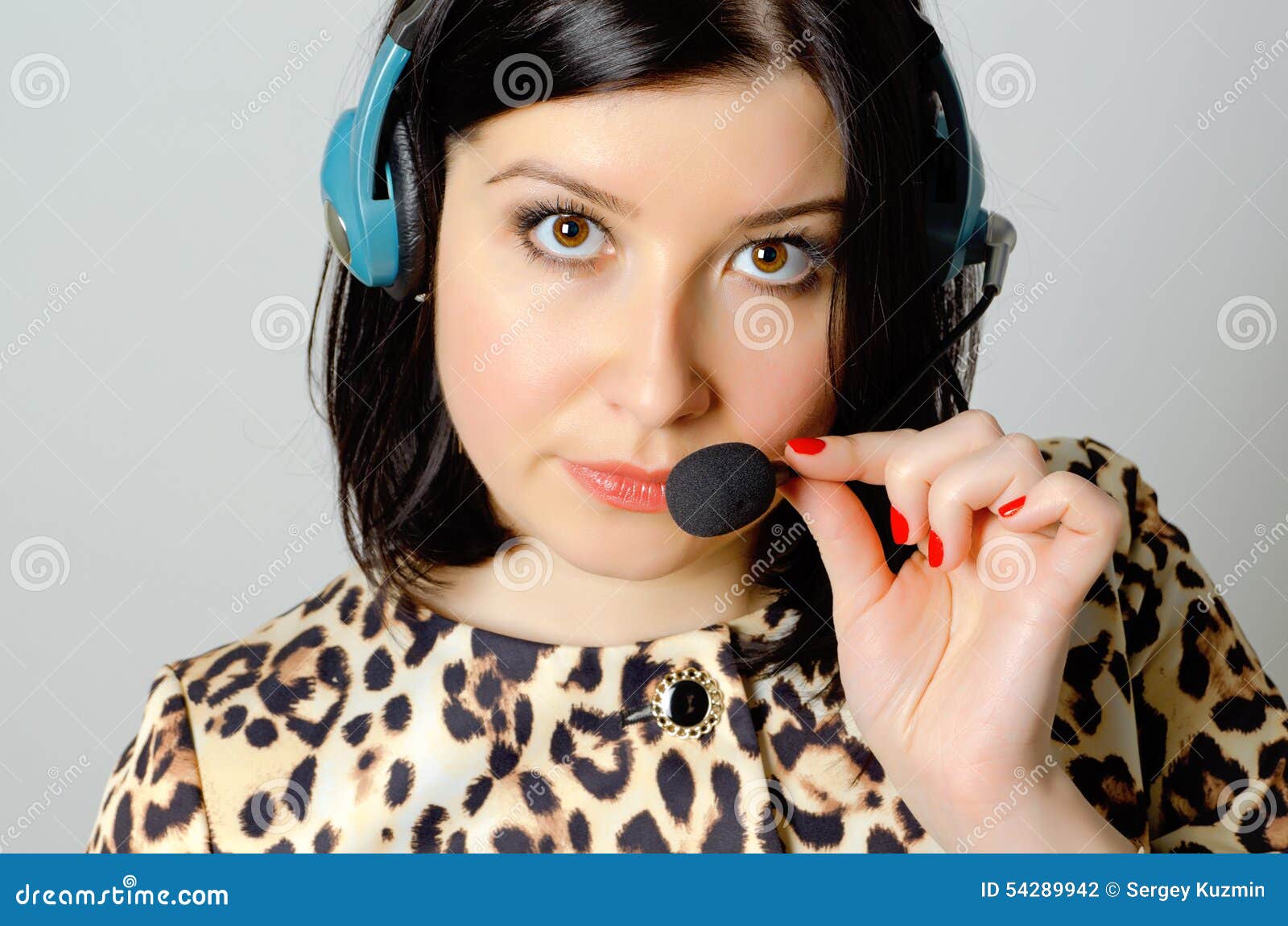 Girl in headset. stock photo. Image of headphone, headphones 54289942