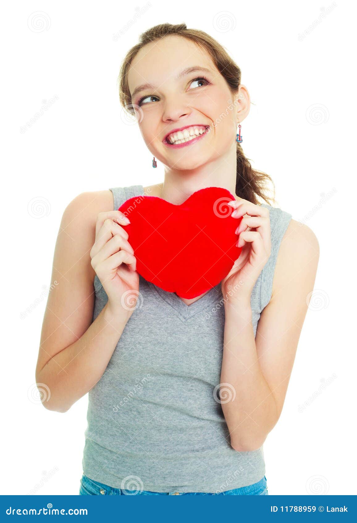 Girl With A Heartshaped Pillow Stock Image Image of emotion