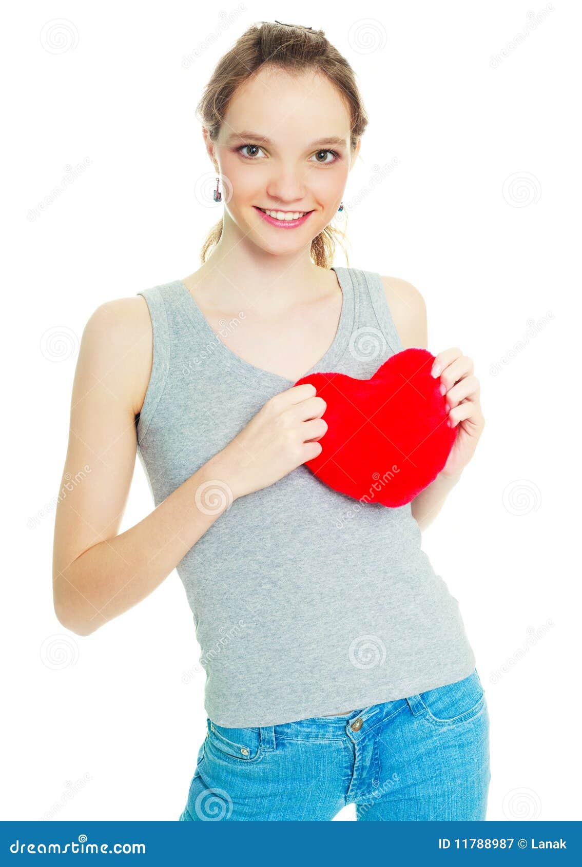 Girl With A Heartshaped Pillow Stock Image Image of romance, girl