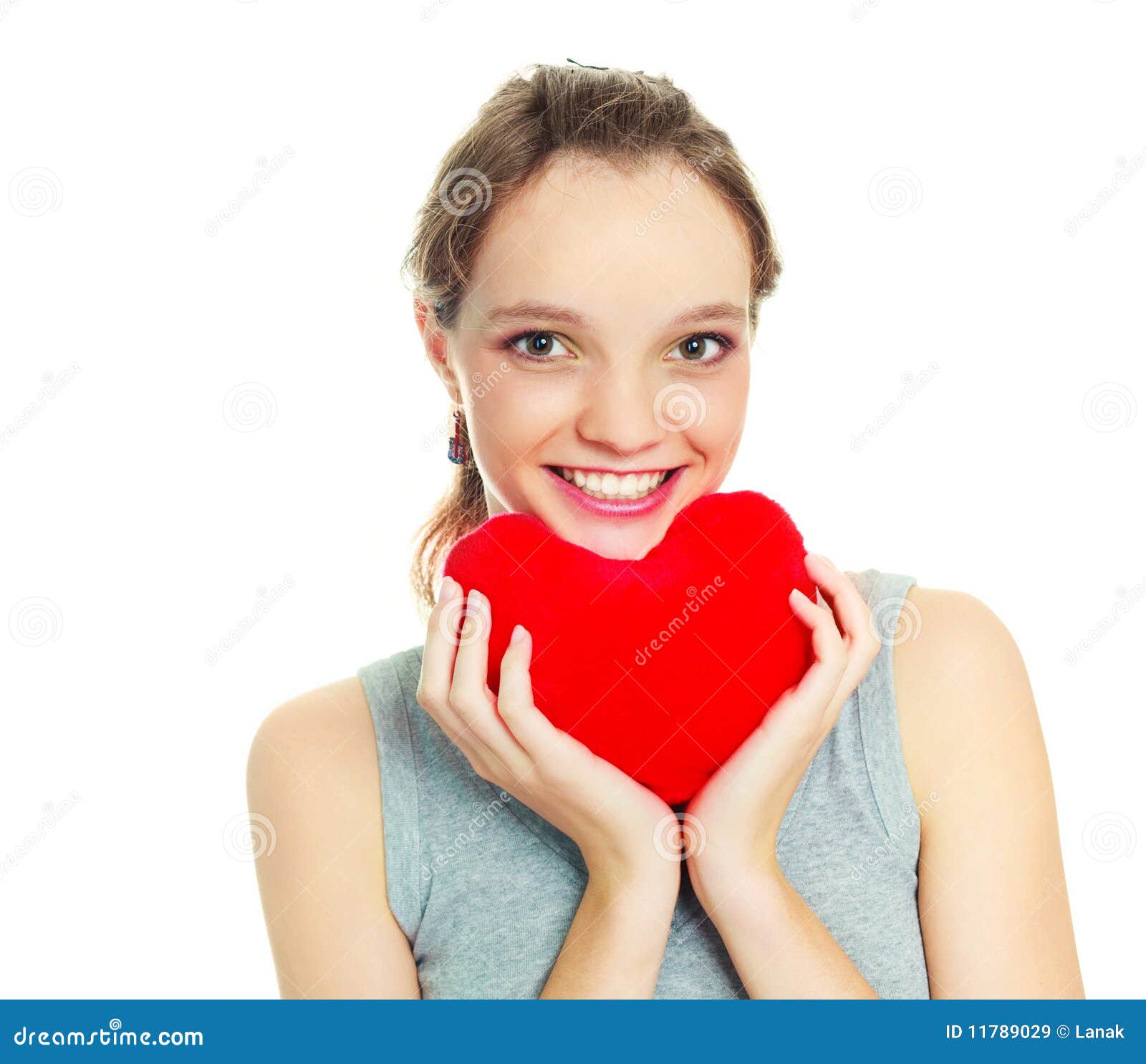 Girl with a Heartshaped Pillow Stock Image Image of isolated, love