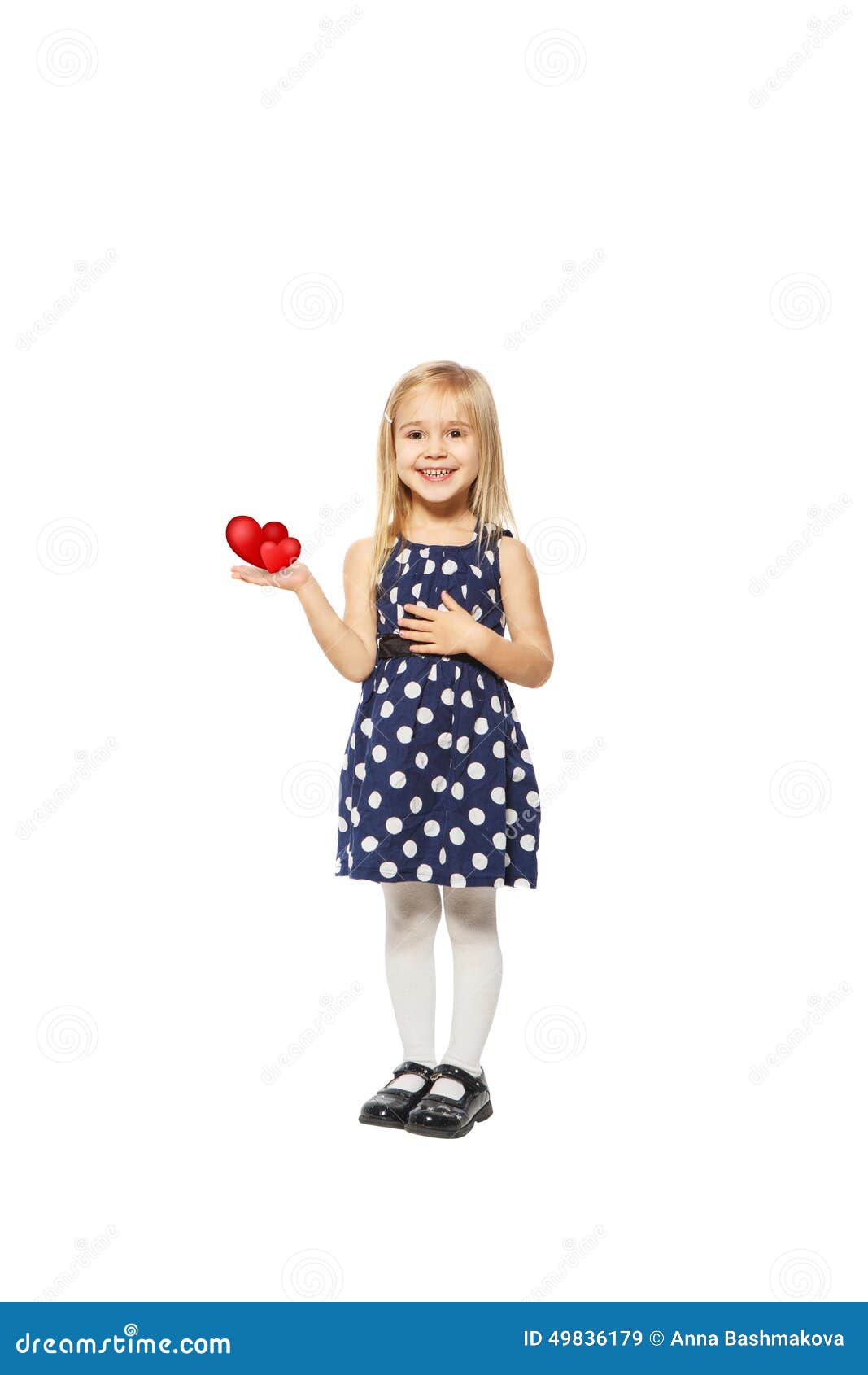 Girl and hearts. The girl on a white background with hearts in his hand