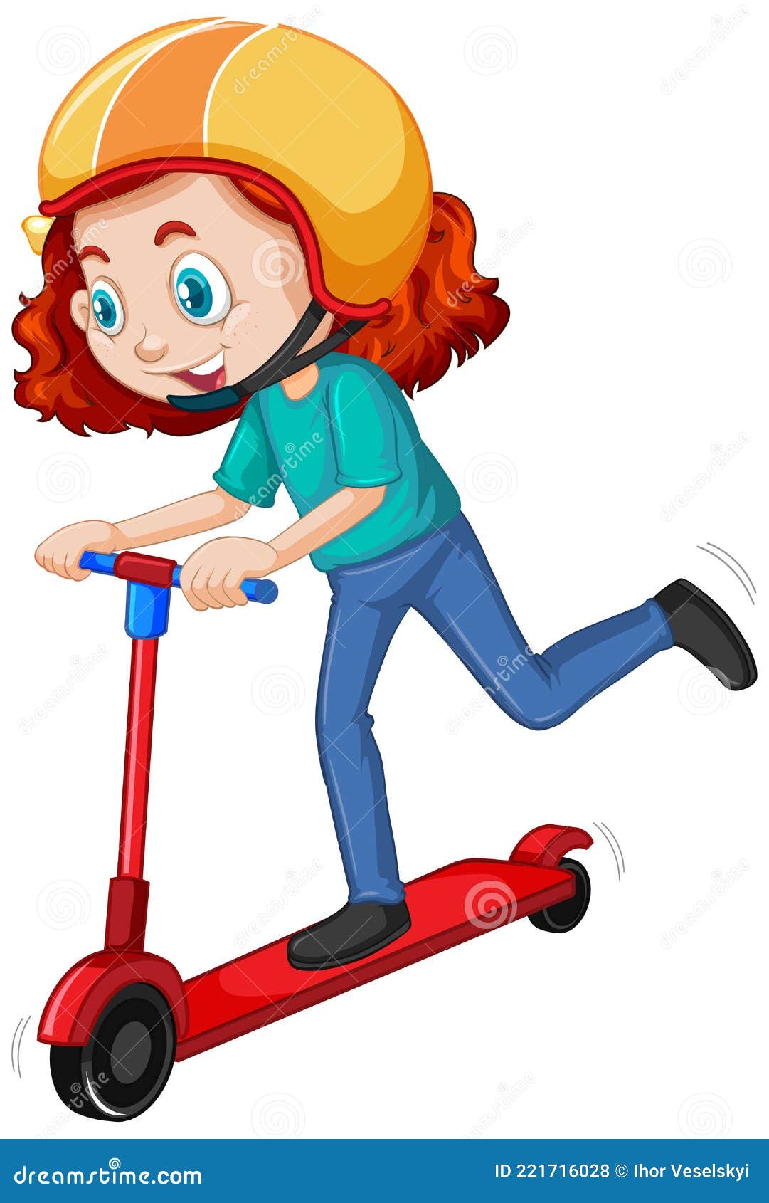 Girl with Helmet Playing Scooter Stock Vector Illustration of people