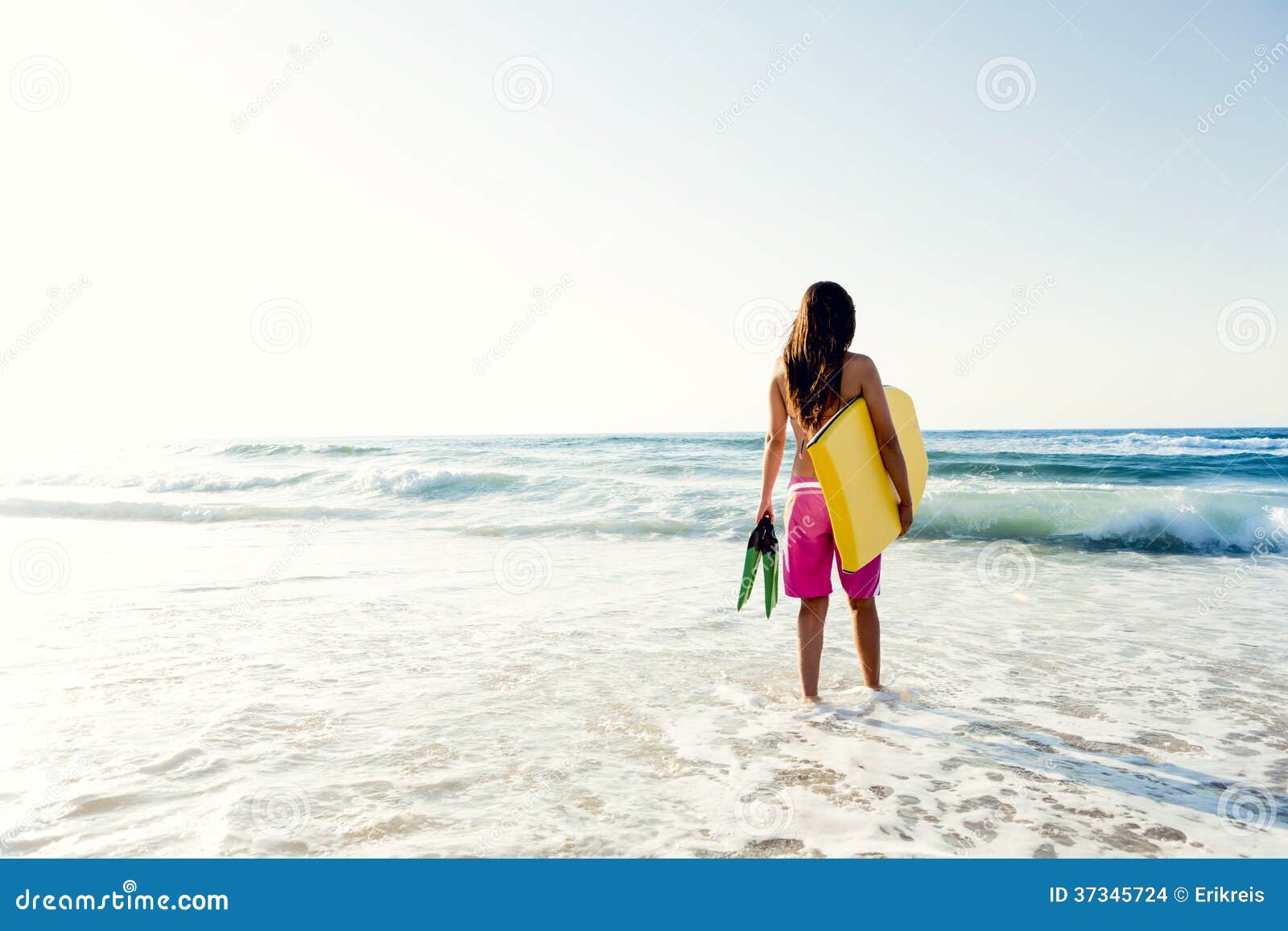 Girl with her bodyboard stock photo. Image of bodyboard 37345724