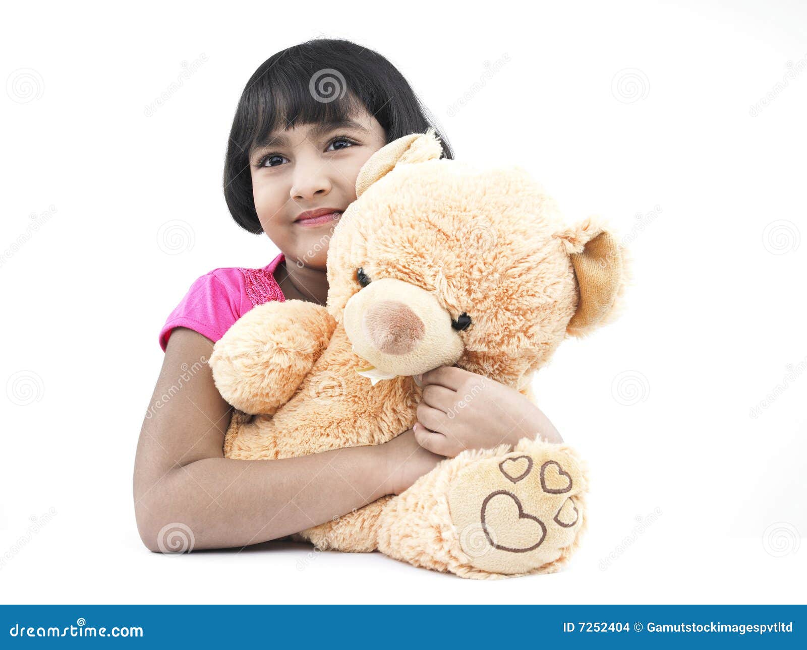 Girl With Her Brown Teddy Bear Stock Photo - Image of magenta, child: 7252404