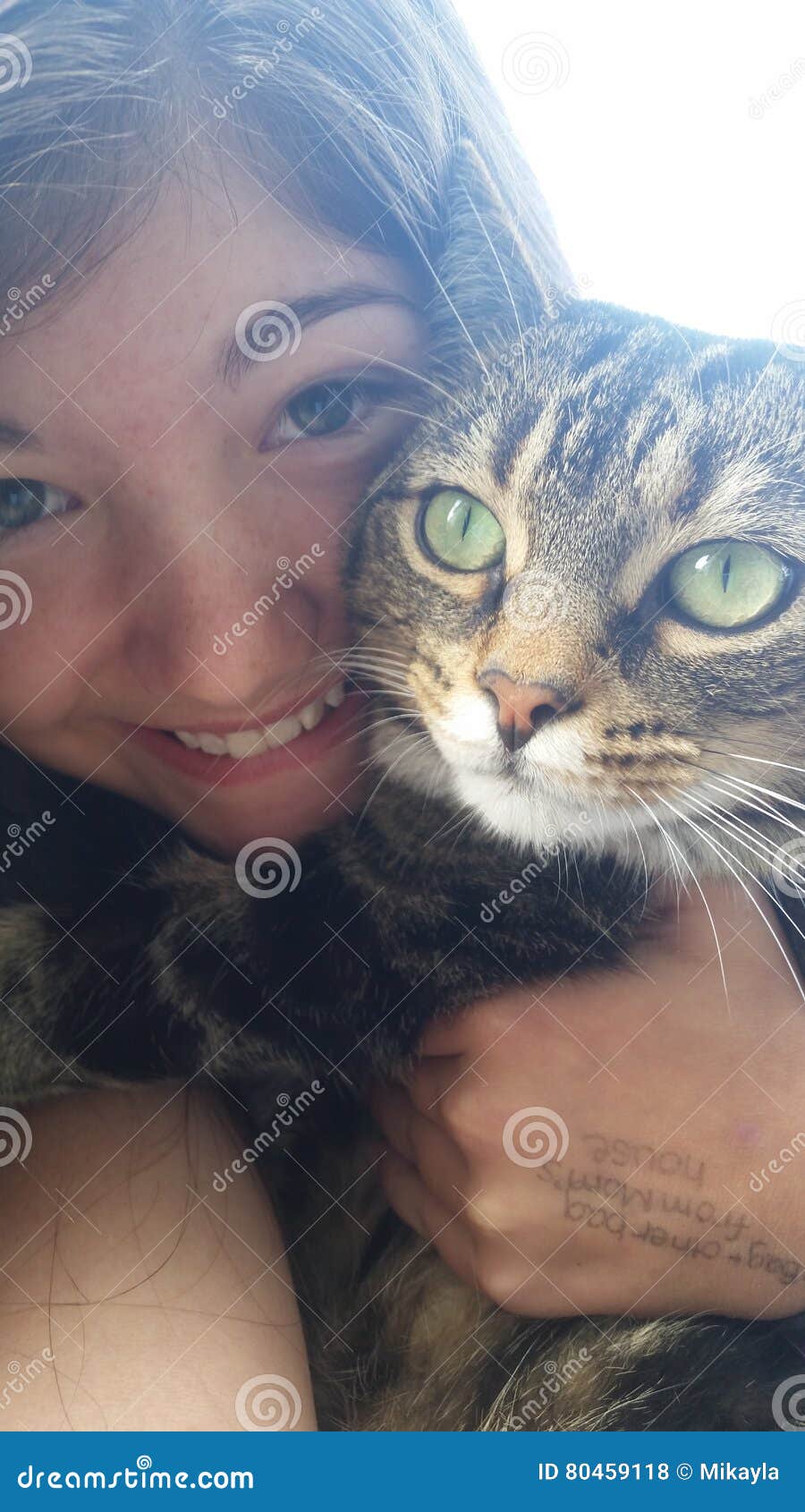 Girl with her cat stock photo. Image of cute, posing 80459118