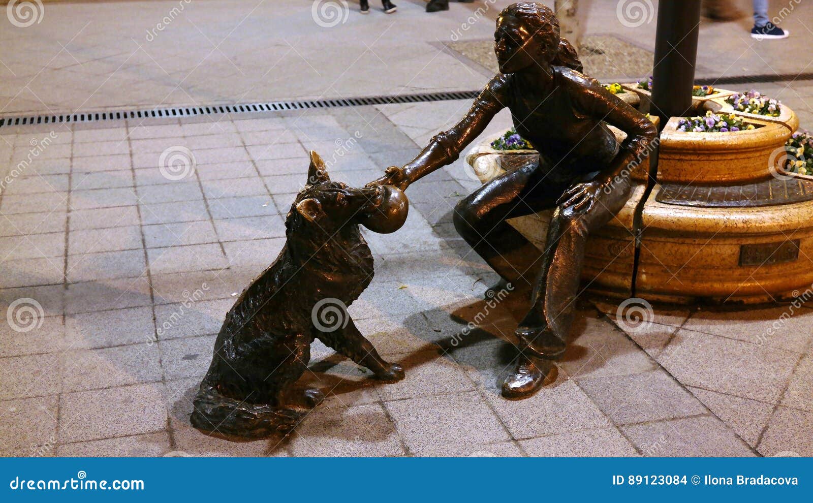 Girl with Her Dog Statue stock photo. Image of outside 89123084