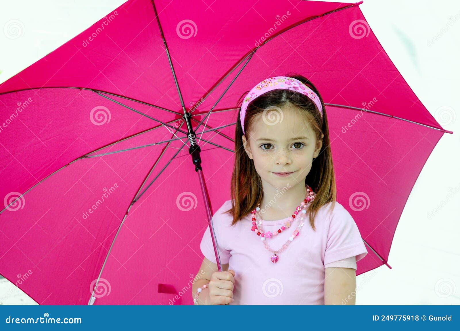 Girl and Her Favorite Color Pink Stock Photo - Image of parasols, dress ...