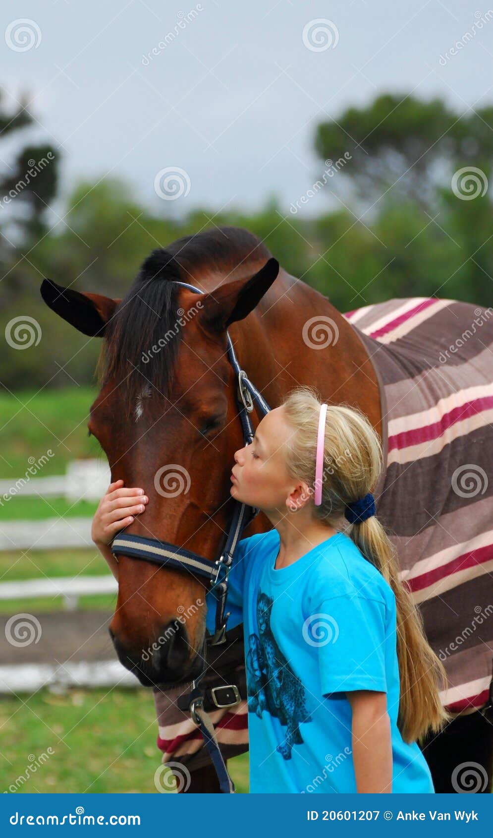 Girl and her horse stock image. Image of child, kiss 20601207