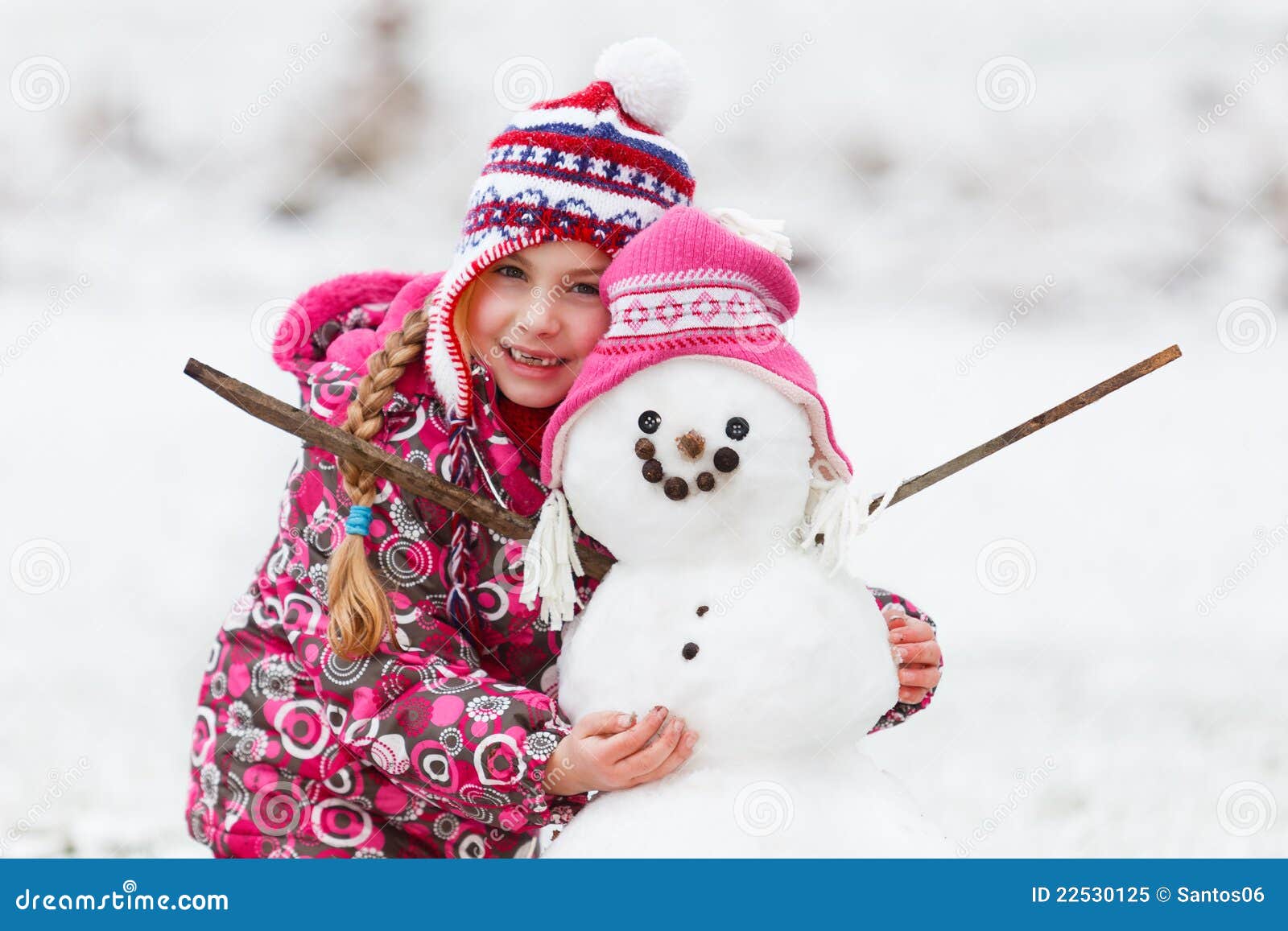 Girl with Her Snowman Winter Fun Stock Image - Image of scarf, proud ...